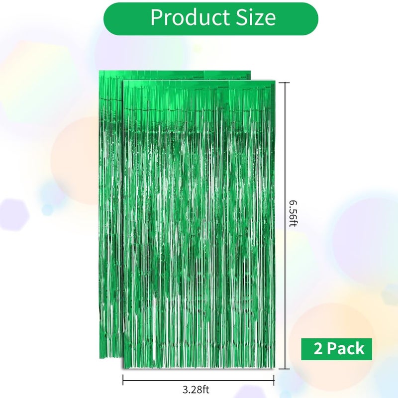 BEISHIDA 2 Pcs Green Door Streamers Tinsel Curtain Party Streamers Backdrop Fringe Foil Wall Background for Birthday Halloween Christmas Wedding Party Decoration(3.28 ft x 6.56 ft) - Image 2